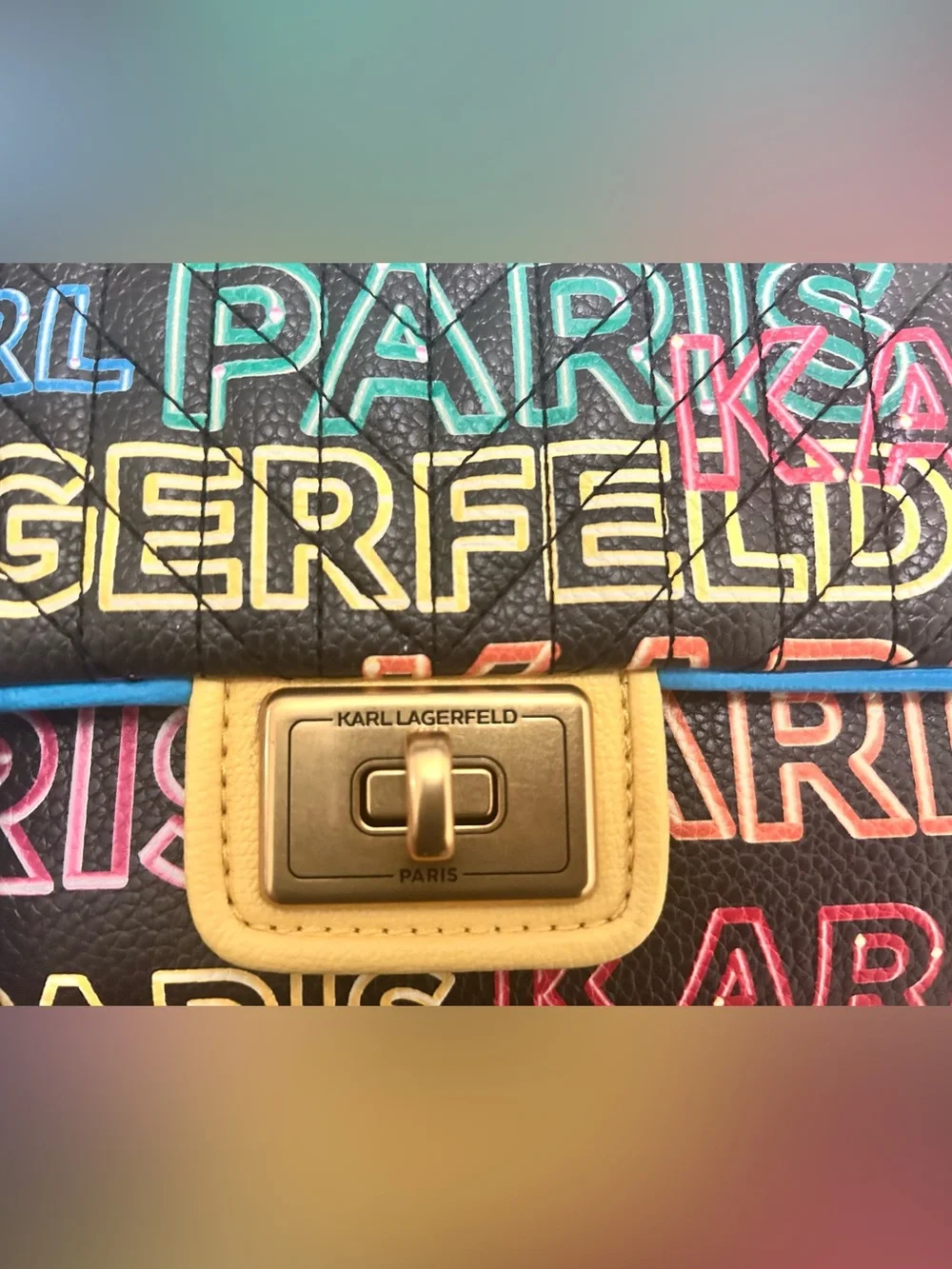 Karl Lagerfeld Black Multicolor Logo Chain Shoulder Bag - Picture 5 of 10